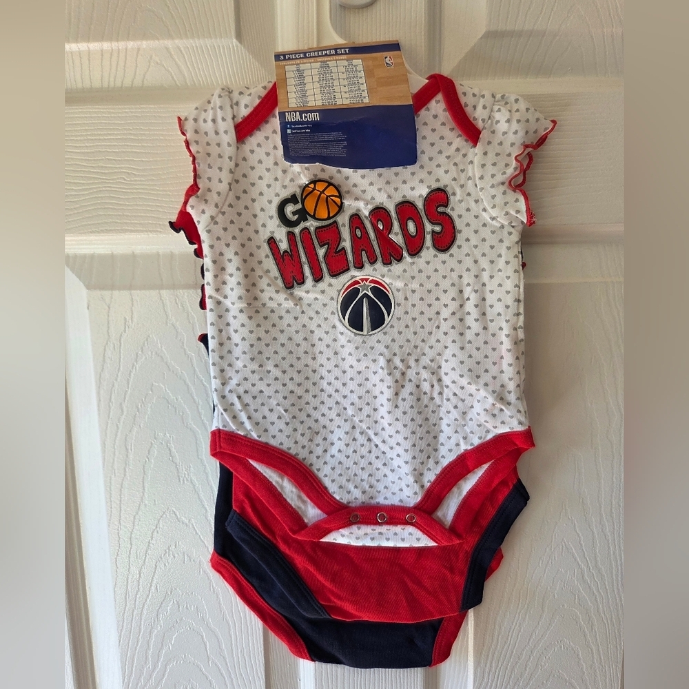 NBA Washington Wizards Baby Girl Bodysuits 0-3M, 3-6M, 6-9M, 18M 3pc NWT